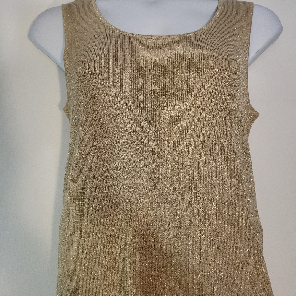COLDWATER CREEK NEW $45 Scoop Neck Sweater Knit Shell Top in Gold Metallic XL